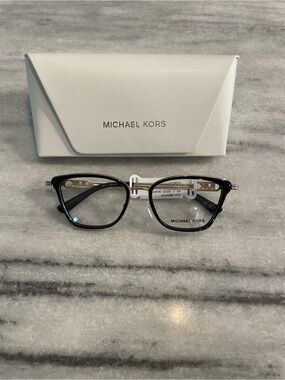 Michael Kors Black and Silver Eyeglasses with White Case